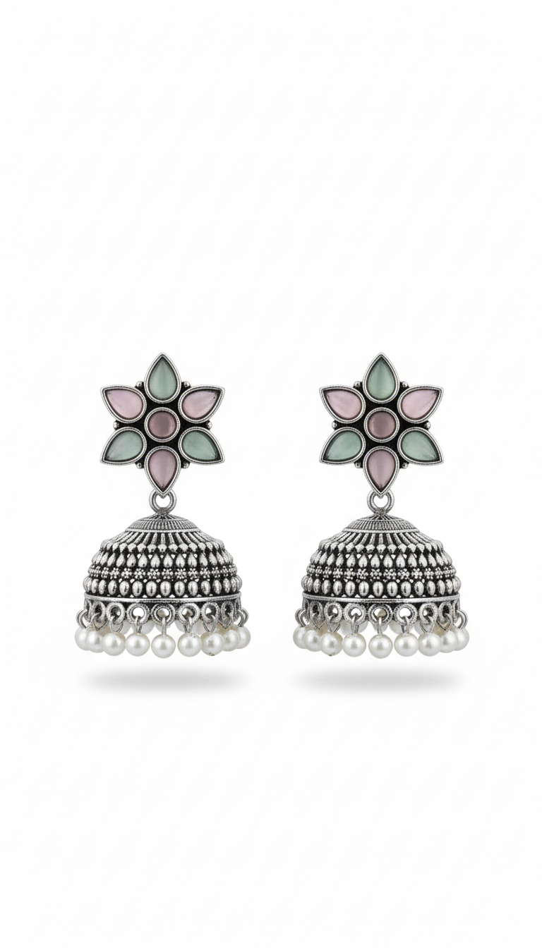 Sargam Embellished Oxidised Jhumka Statement Earrings