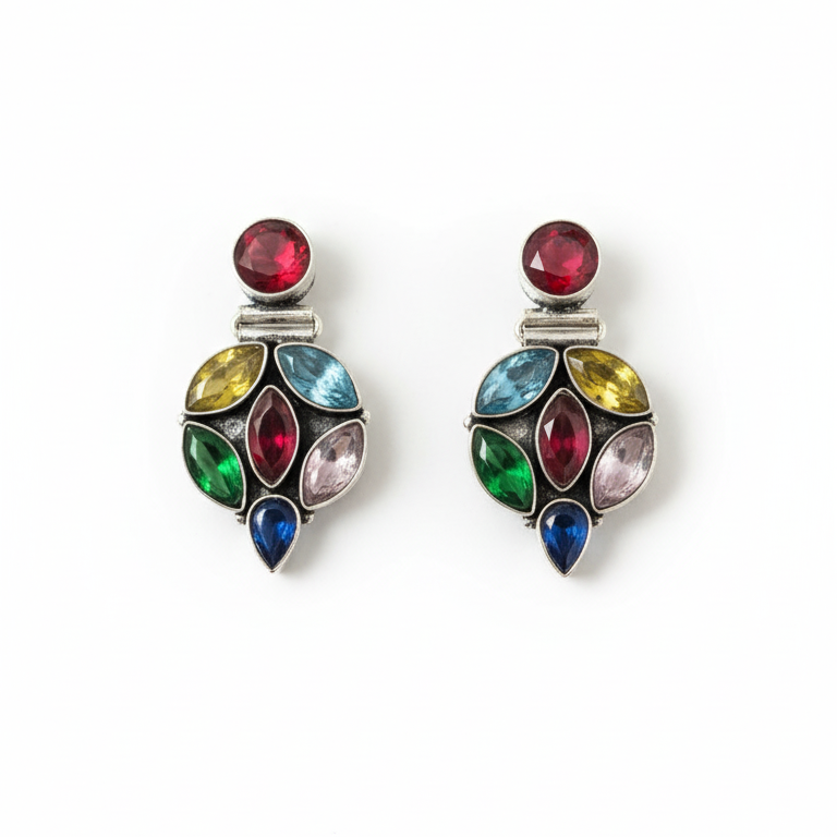 Nirmal Stone Embellished Oxidised Statement Earrings