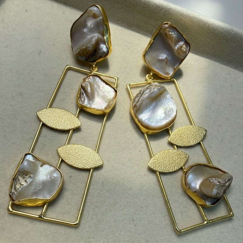 Falling Leaf Shell Statement Drop Earrings