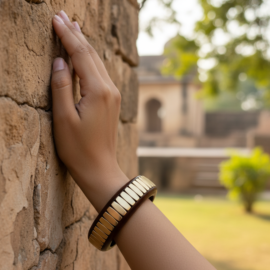 Striped Brass Kiran Handmade Wooden Bangle