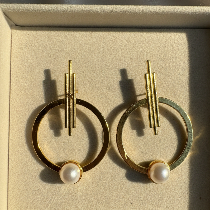 Celeste Bar & Pearl Brass Hoop Earrings