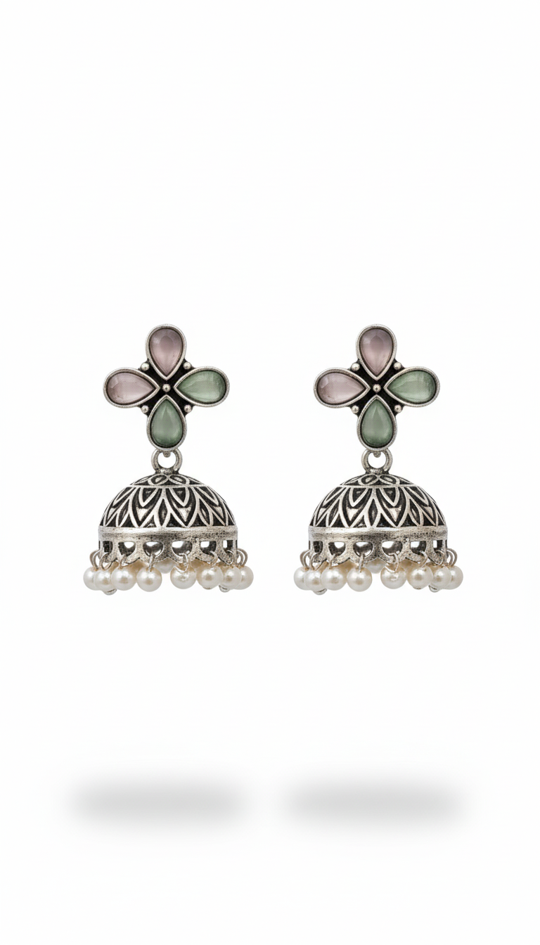 Sanvi Embellished Oxidised Jhumka Statement Earrings