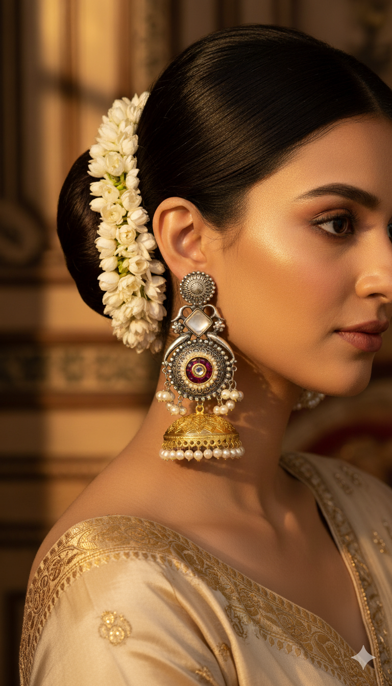 Ruhani Embellished Oxidised Jhumka Statement Earrings