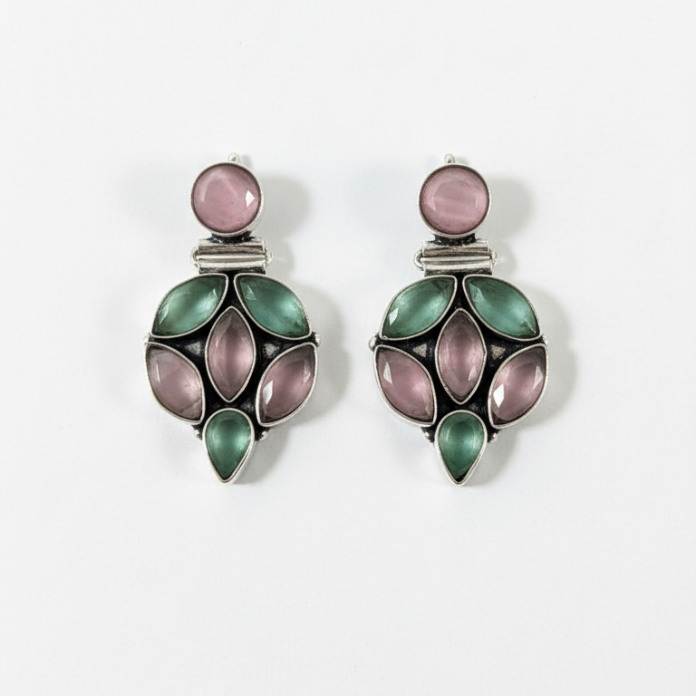 Nirmal Stone Embellished Oxidised Statement Earrings