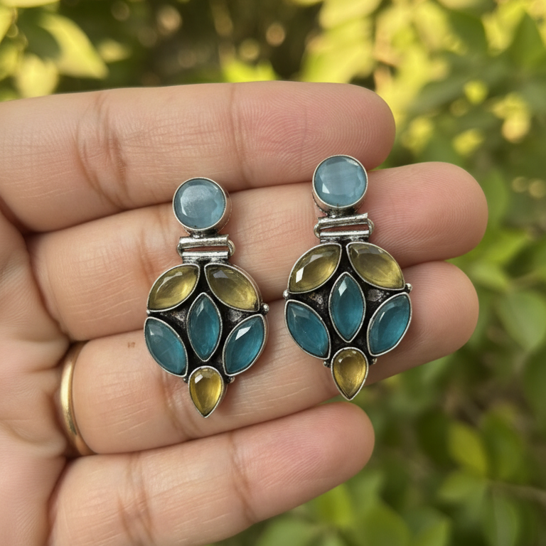 Nirmal Stone Embellished Oxidised Statement Earrings