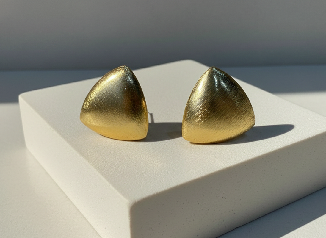 Brushed Gold Triangle Studs Earrings