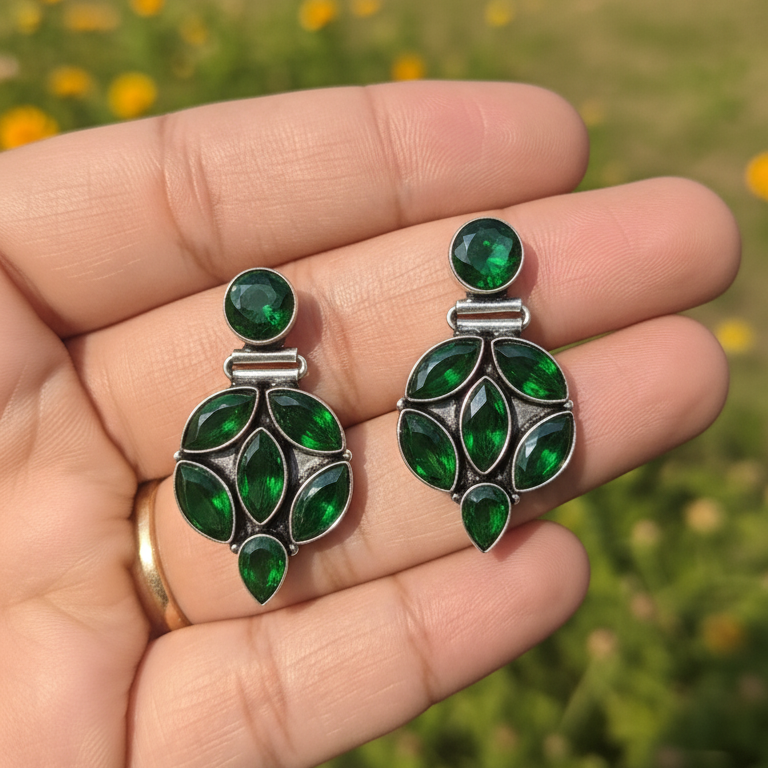 Nirmal Stone Embellished Oxidised Statement Earrings