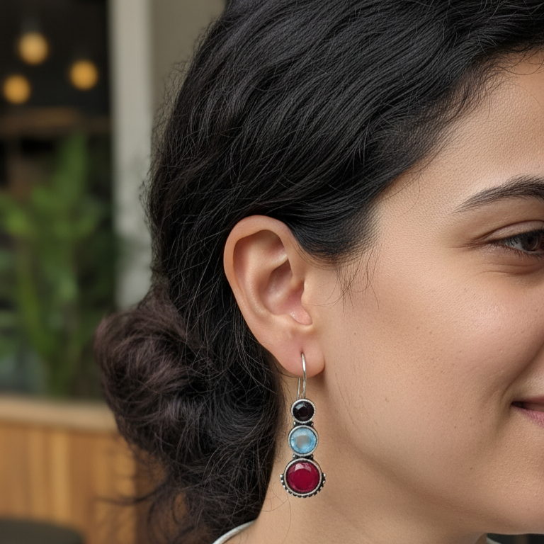Swastida Embellished Oxidised Statement Earrings