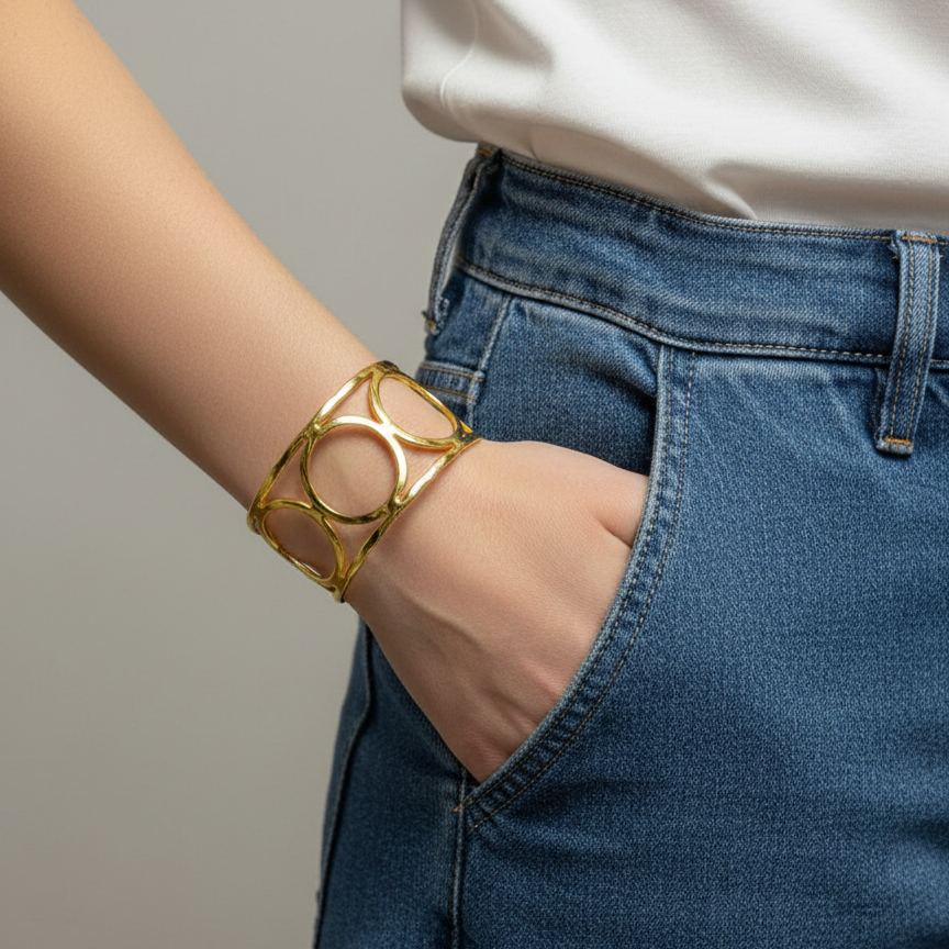 Intricate Woven Gold Mesh Cuff Bracelet