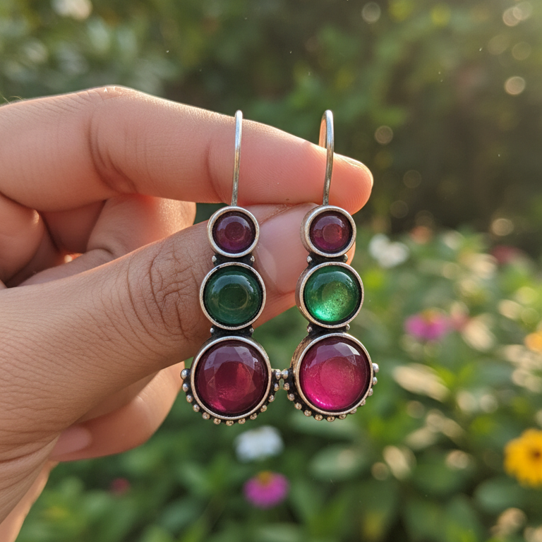 Swastida Embellished Oxidised Statement Earrings