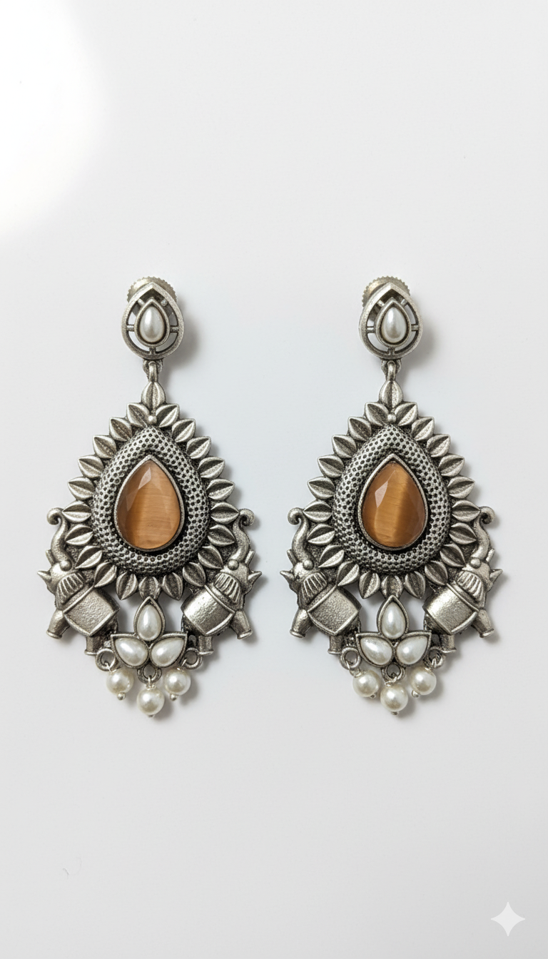 Pankhi Embellished Oxidised Jhumka Statement Earrings