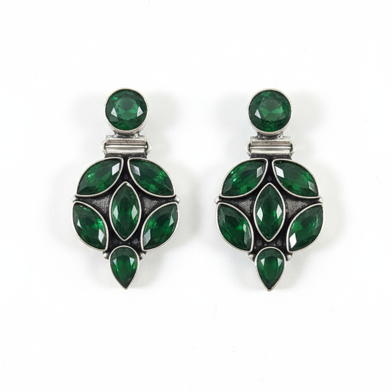 Nirmal Stone Embellished Oxidised Statement Earrings
