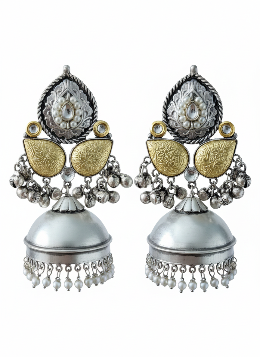 Tarika Embellished Oxidised Jhumka Statement Earrings