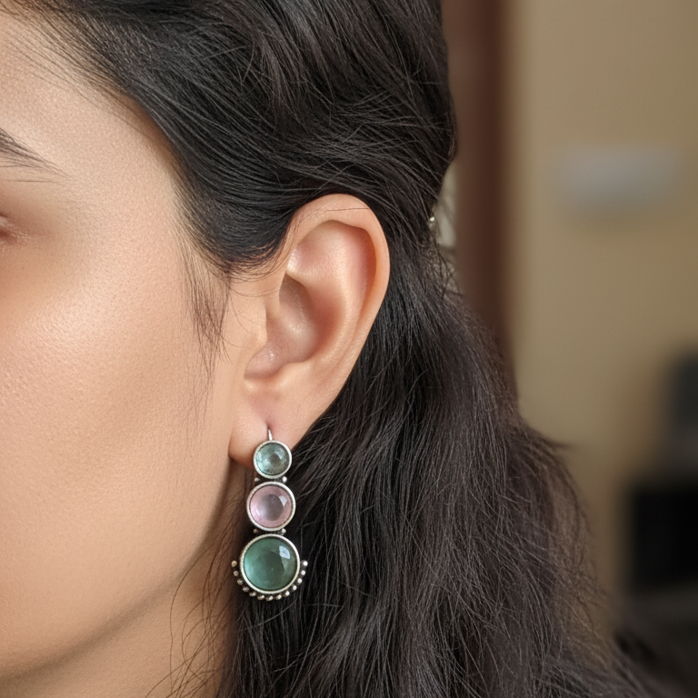 Swastida Embellished Oxidised Statement Earrings