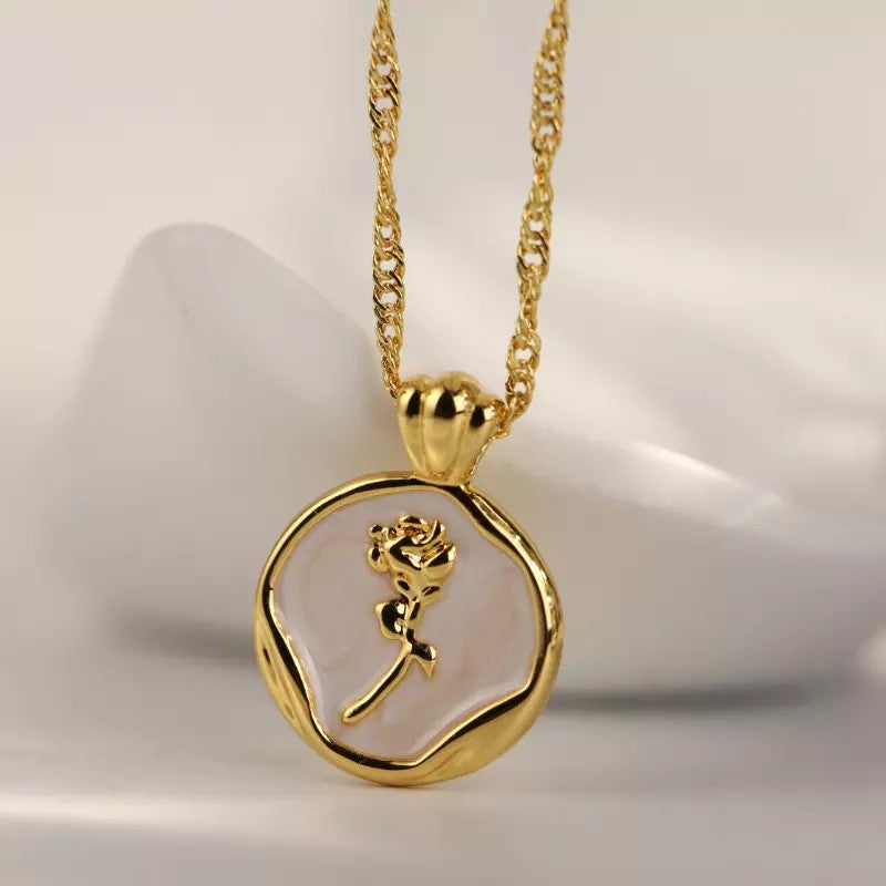 Dainty White Enamel Gold Tulip Pendant Necklace
