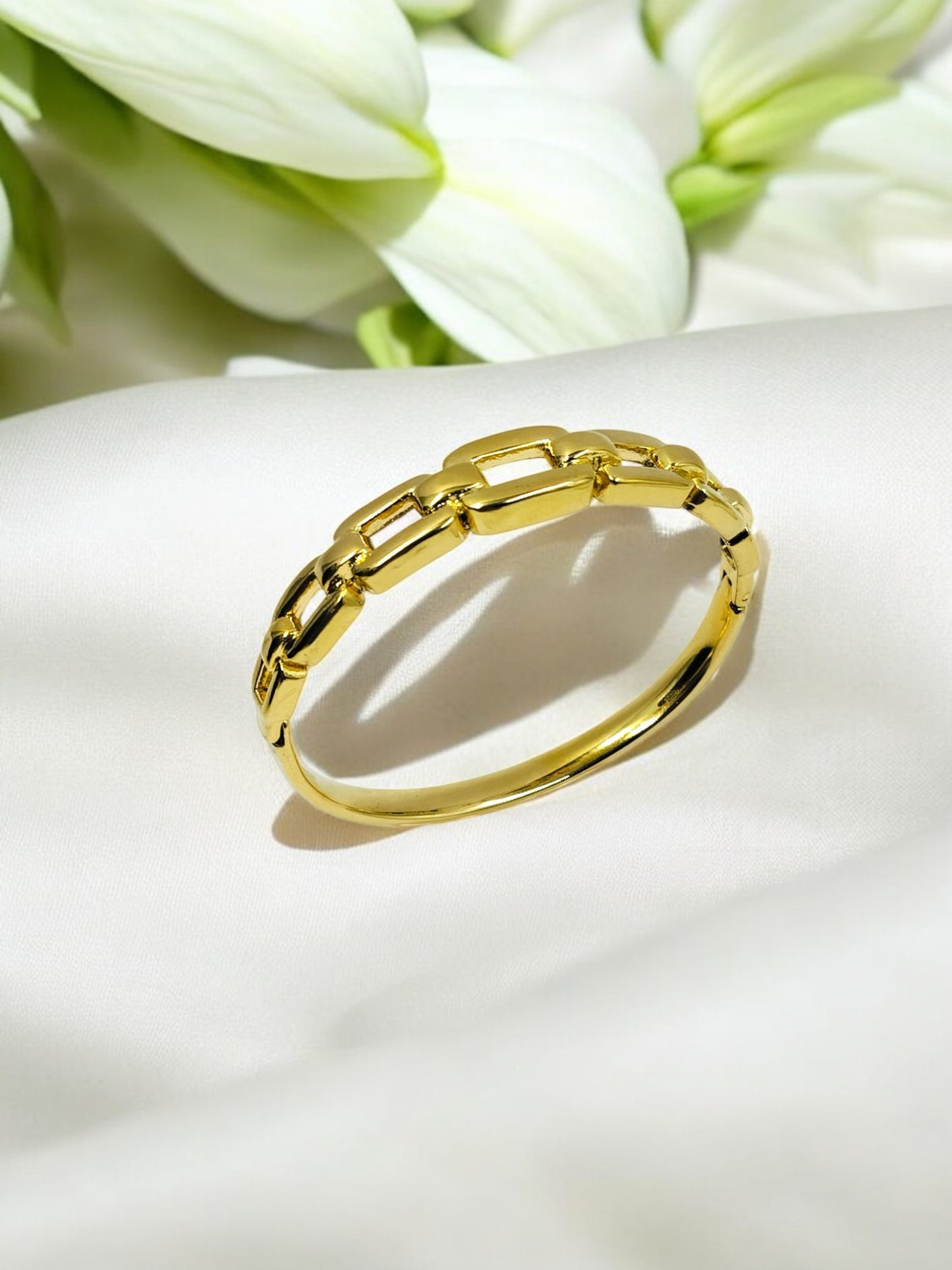 Elegant gold plated link bangle – minimal yet classy, designed to add a modern edge to your everyday and festive looks.