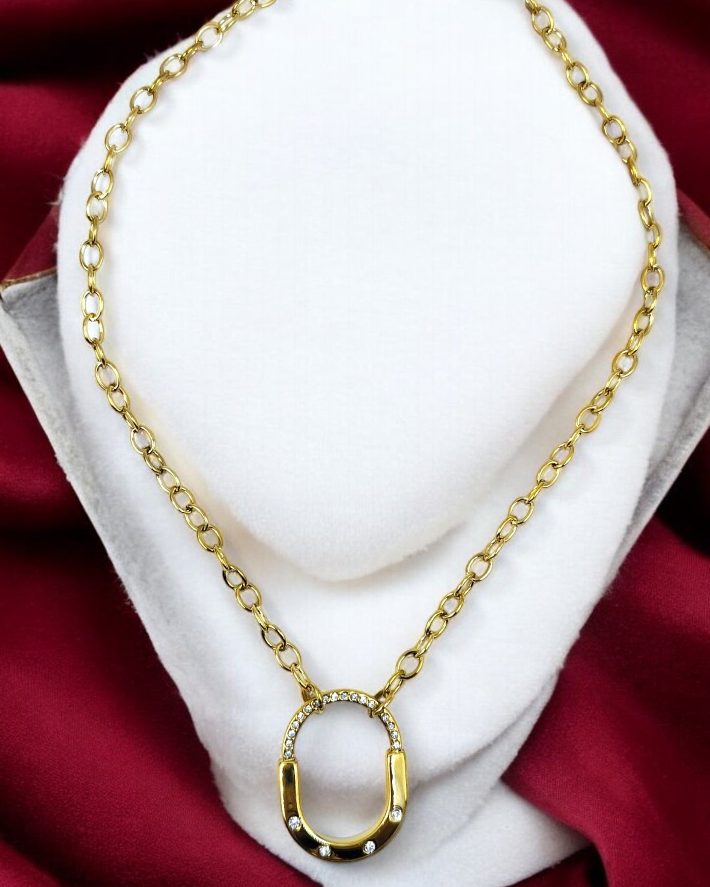Bold gold plated chain necklace with oval pendant for women, statement fashion jewelry perfect for parties and occasions.