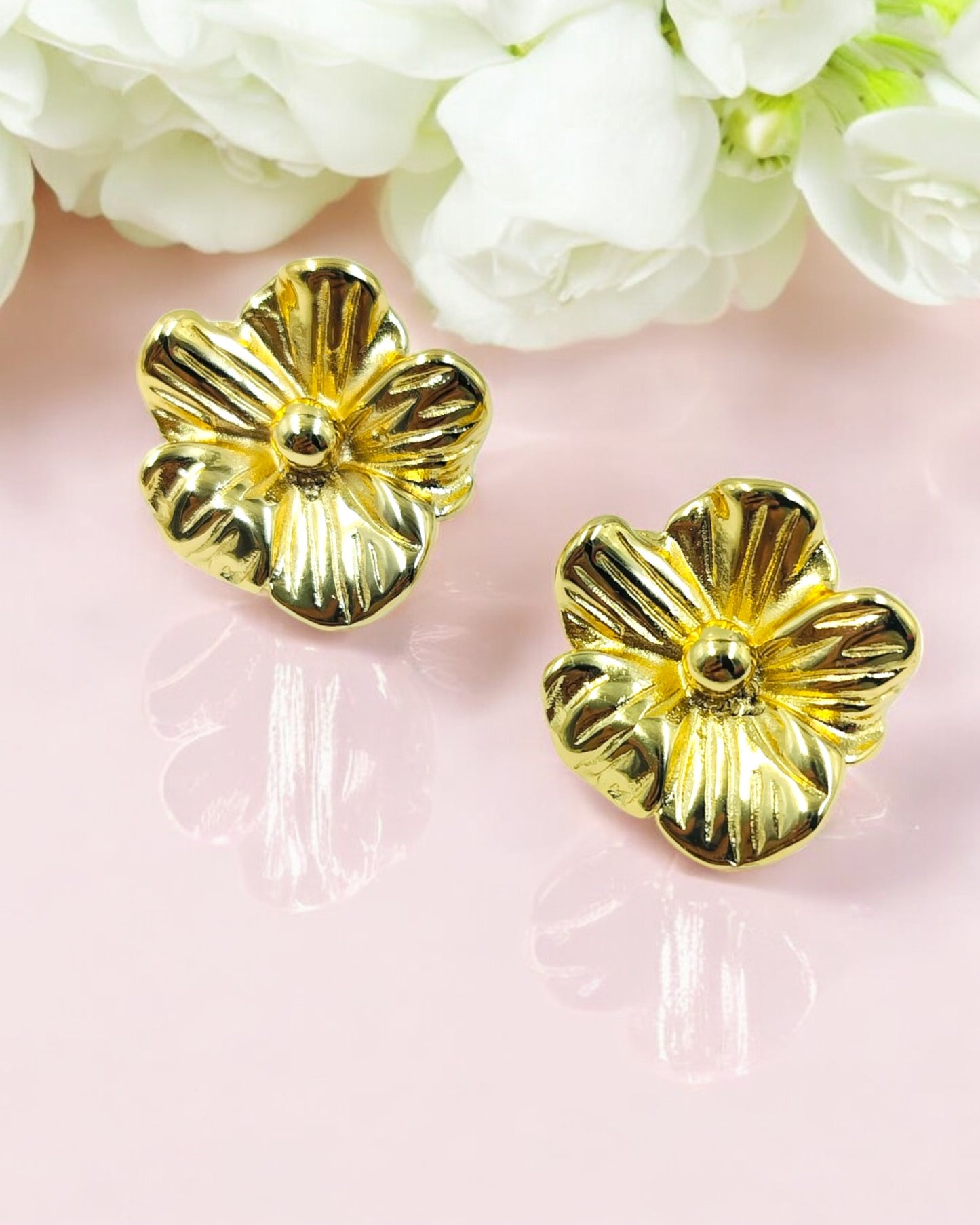 Stylish gold floral stud earrings – anti tarnish demi fine jewellery for weddings, party wear & everyday ethnic look