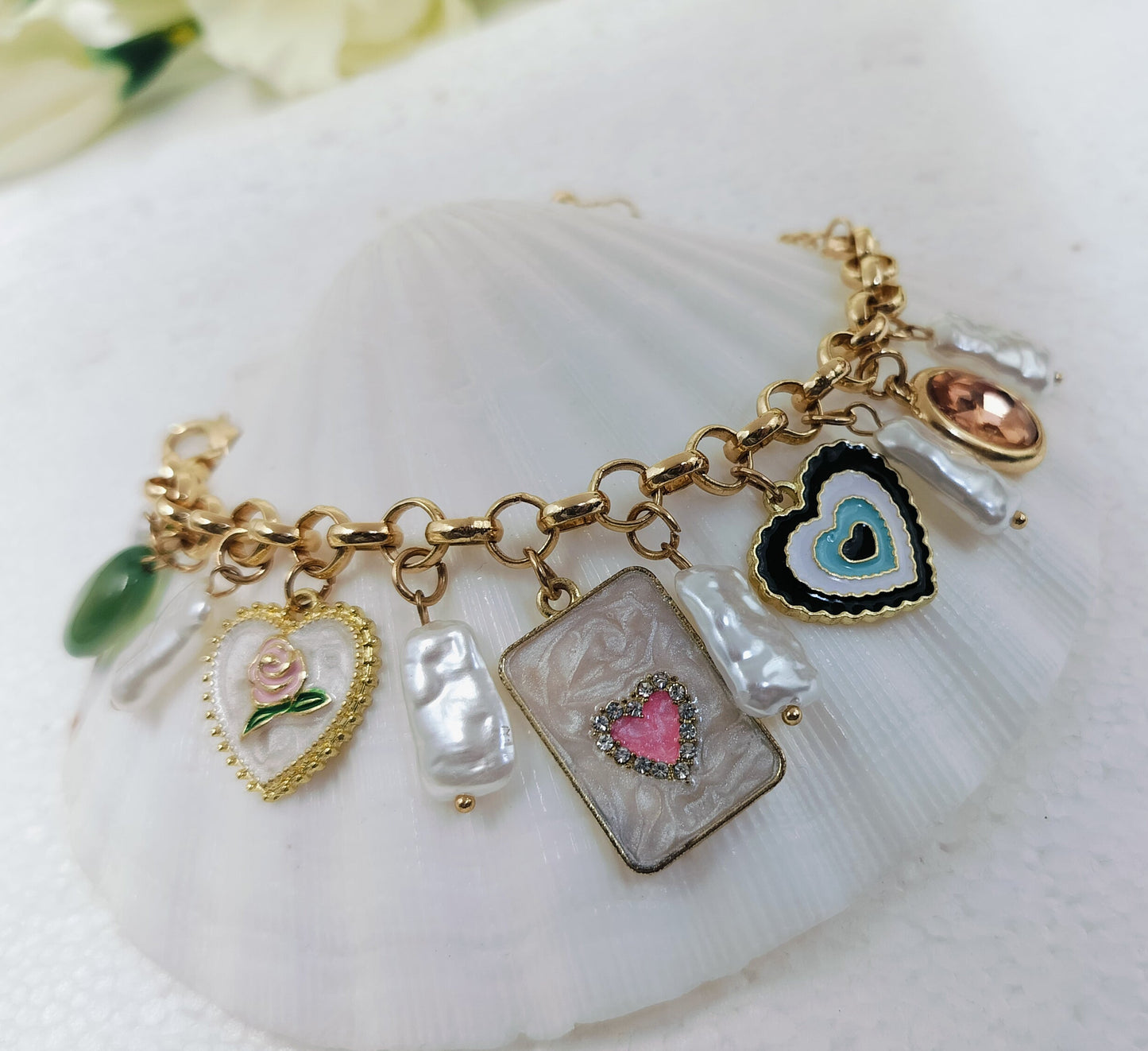 Vintage Love Heart Golden Charms Bracelet