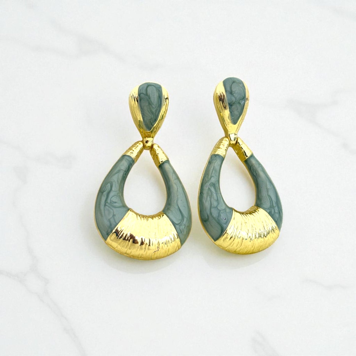 Sage Green Marble Wave Drop Earrings