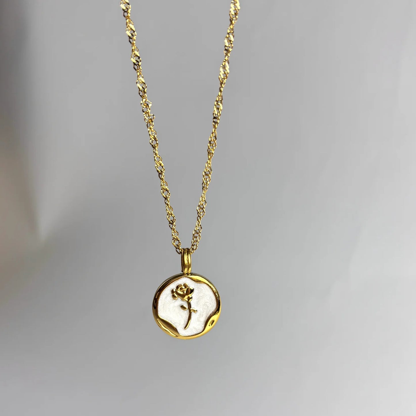 Dainty White Enamel Gold Tulip Pendant Necklace