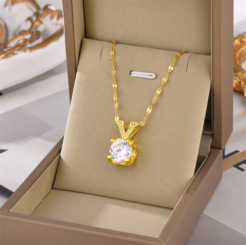 Solitaire Square Stone Pendant Necklace