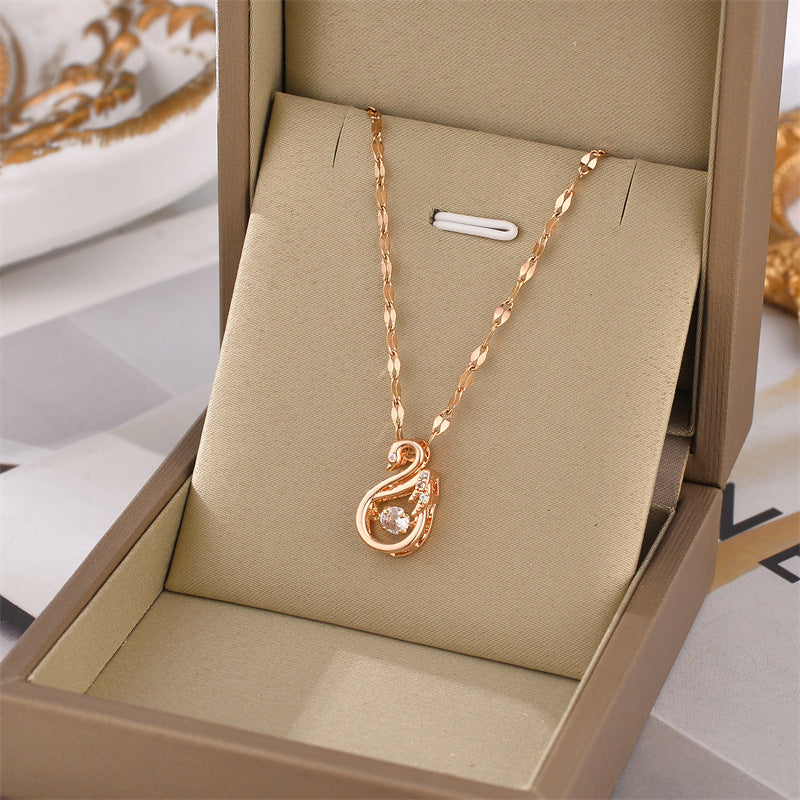 Majestic Swan Rose Gold Pendant Necklace