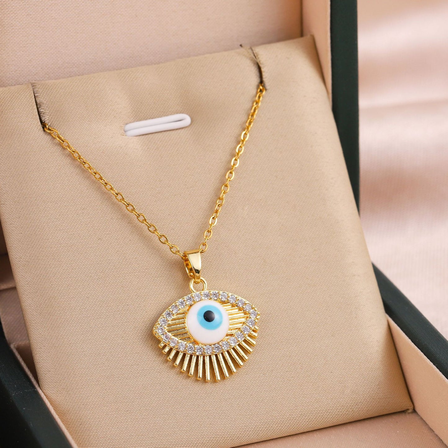 Golden Protection Hamsa Pendant with Crystals