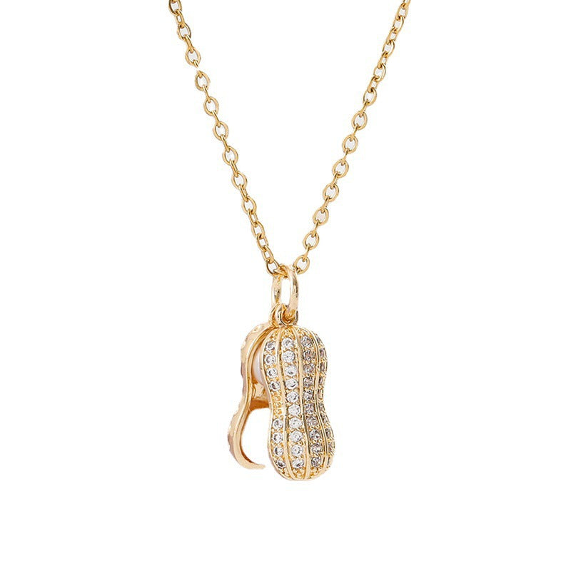 Zircon Crystal & Shell Pearl Peanut Charm Necklace