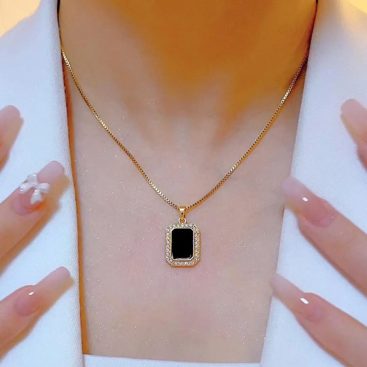 Midnight Noir Geometric Gold Chain Necklace