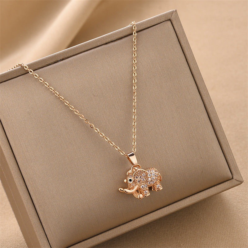 Cute Elephant Zircon Pendant Necklace