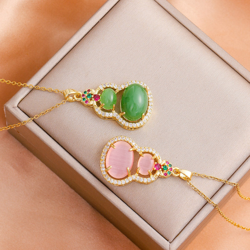 Double Gourd Stone Pendant Necklace