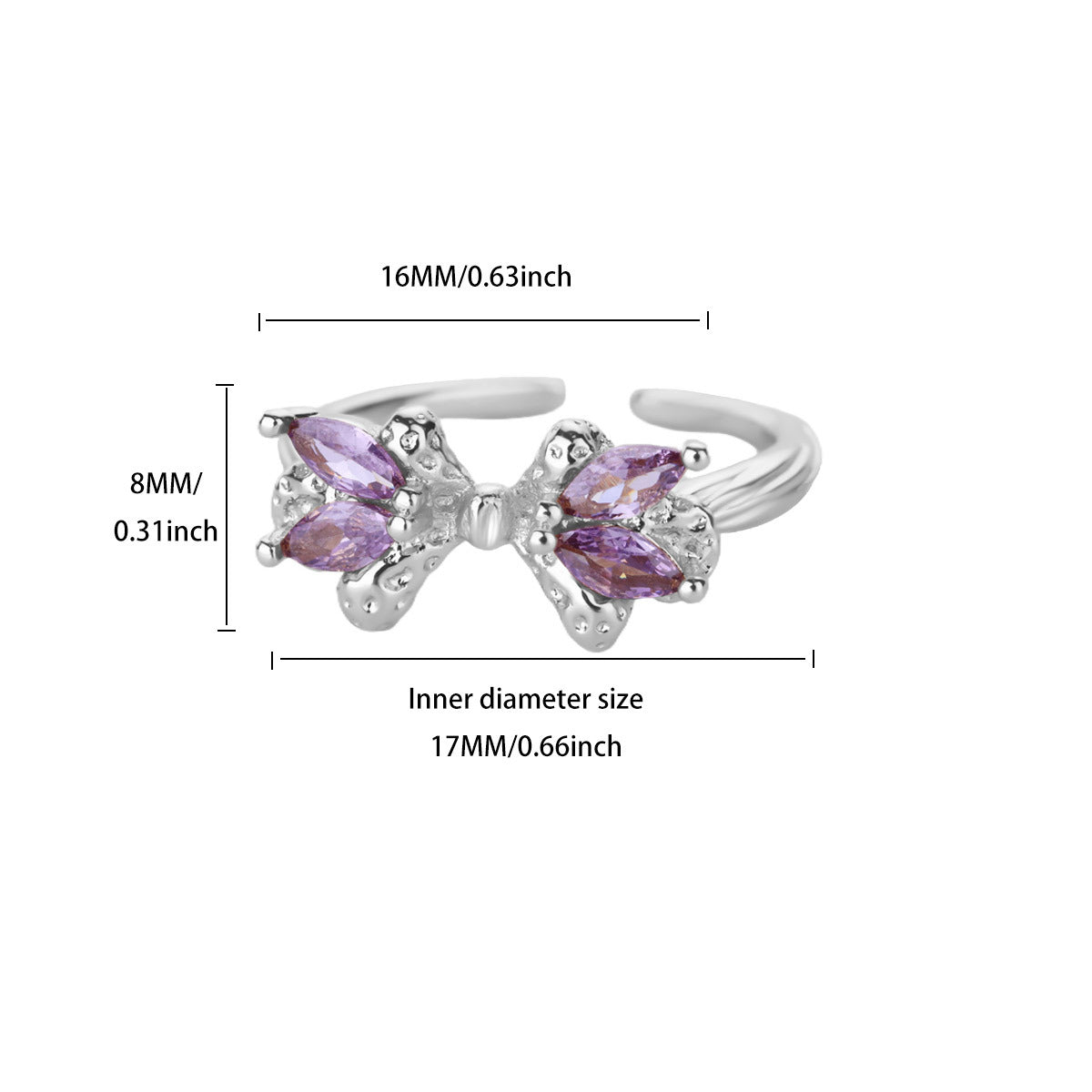 Amethyst Marquis Adjustable Silver Bow Ring