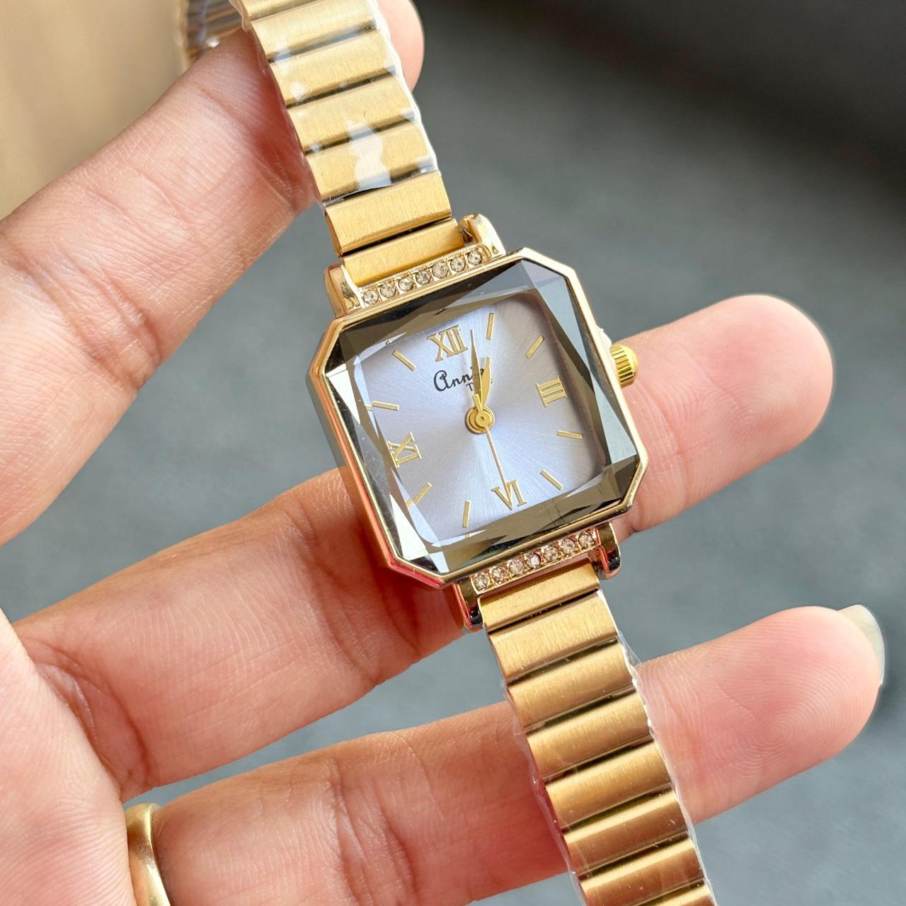 Celeste Faceted Emerald-Cut Gold Watch
