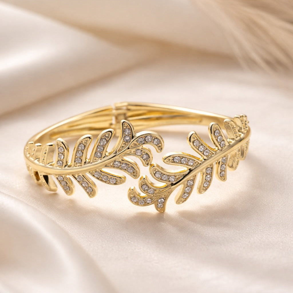 Ethereal Leaf Crystal Cuff Bracelet