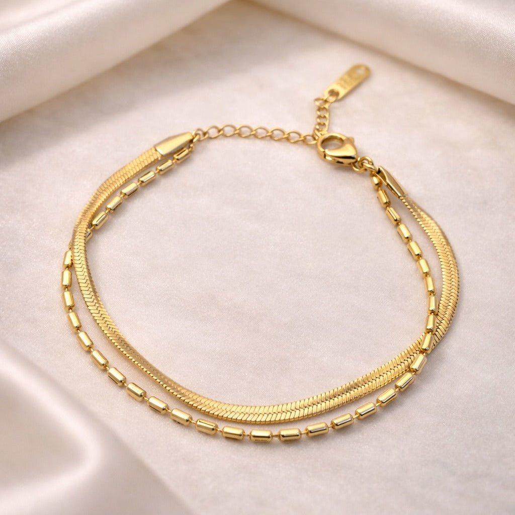 Serpentine Duo Herringbone & Bar Chain Bracelet