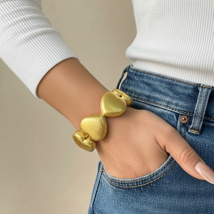 Organic Matte Gold Heart Link Bracelet