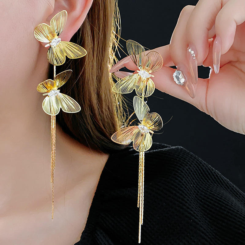 Stylish gold floral dangler earrings – anti tarnish long drop jewellery for party wear, weddings & elegant fashion look