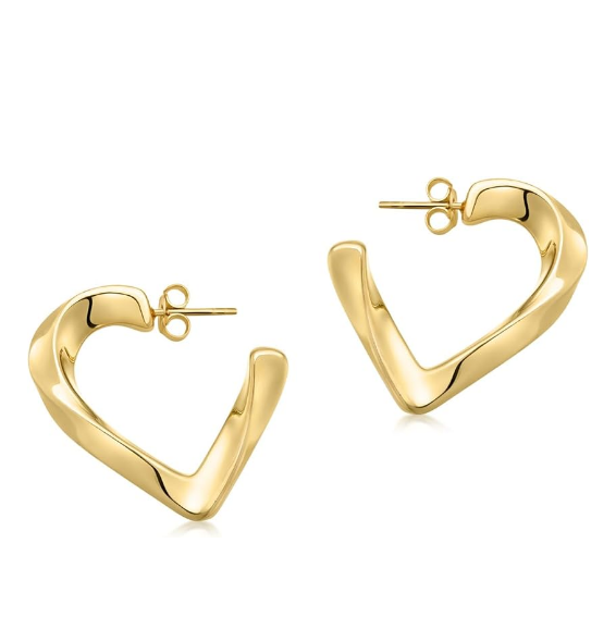 Trendy gold heart-shaped earrings on white background, elegant lightweight jewelry for women’s daily and party wear.