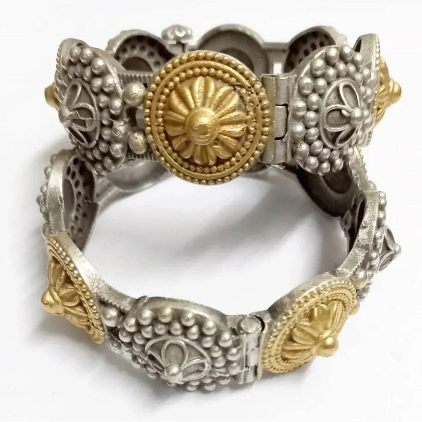 Dual Tone Silver Oxidised Akshara Kada Antique Handcrafted Bangle With Screw Opening