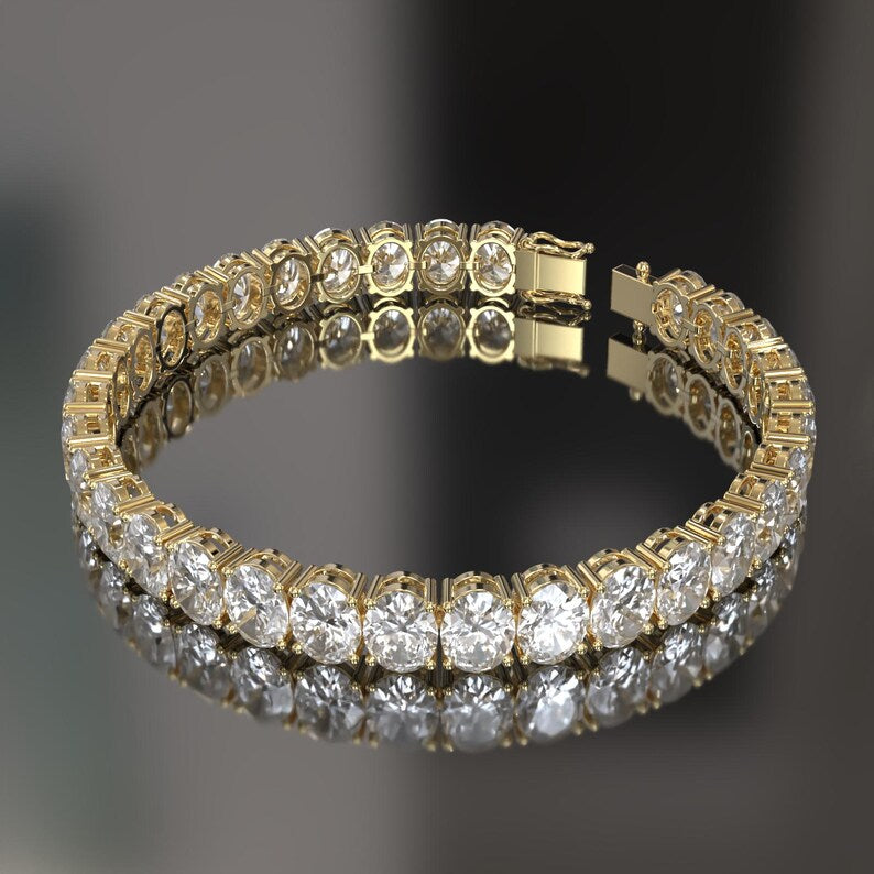 Gold Plated Luxe Oval Cut Diamond Studded Tennis Bracelet