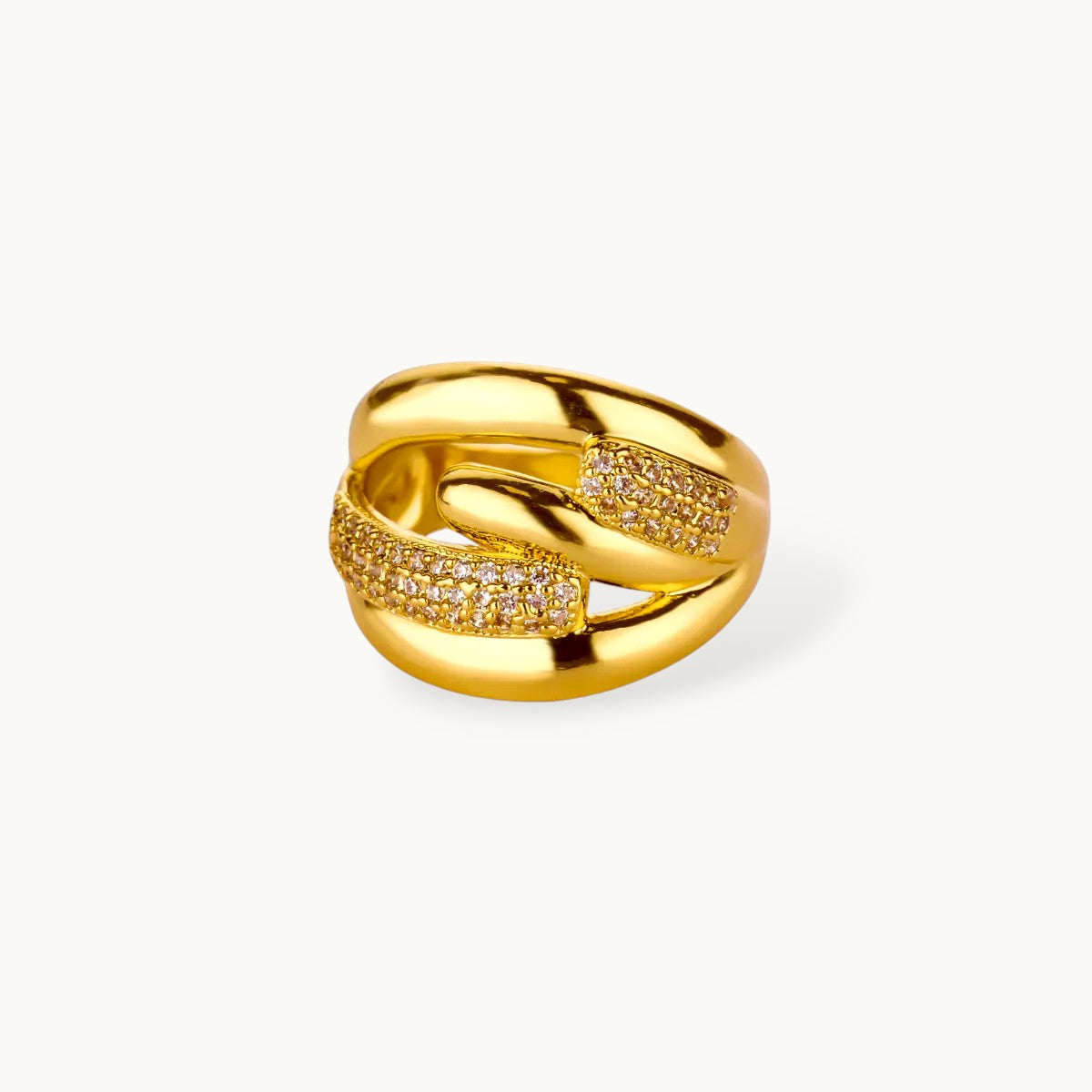 Sculptural Pave Crossover Link Statement Stackable Ring