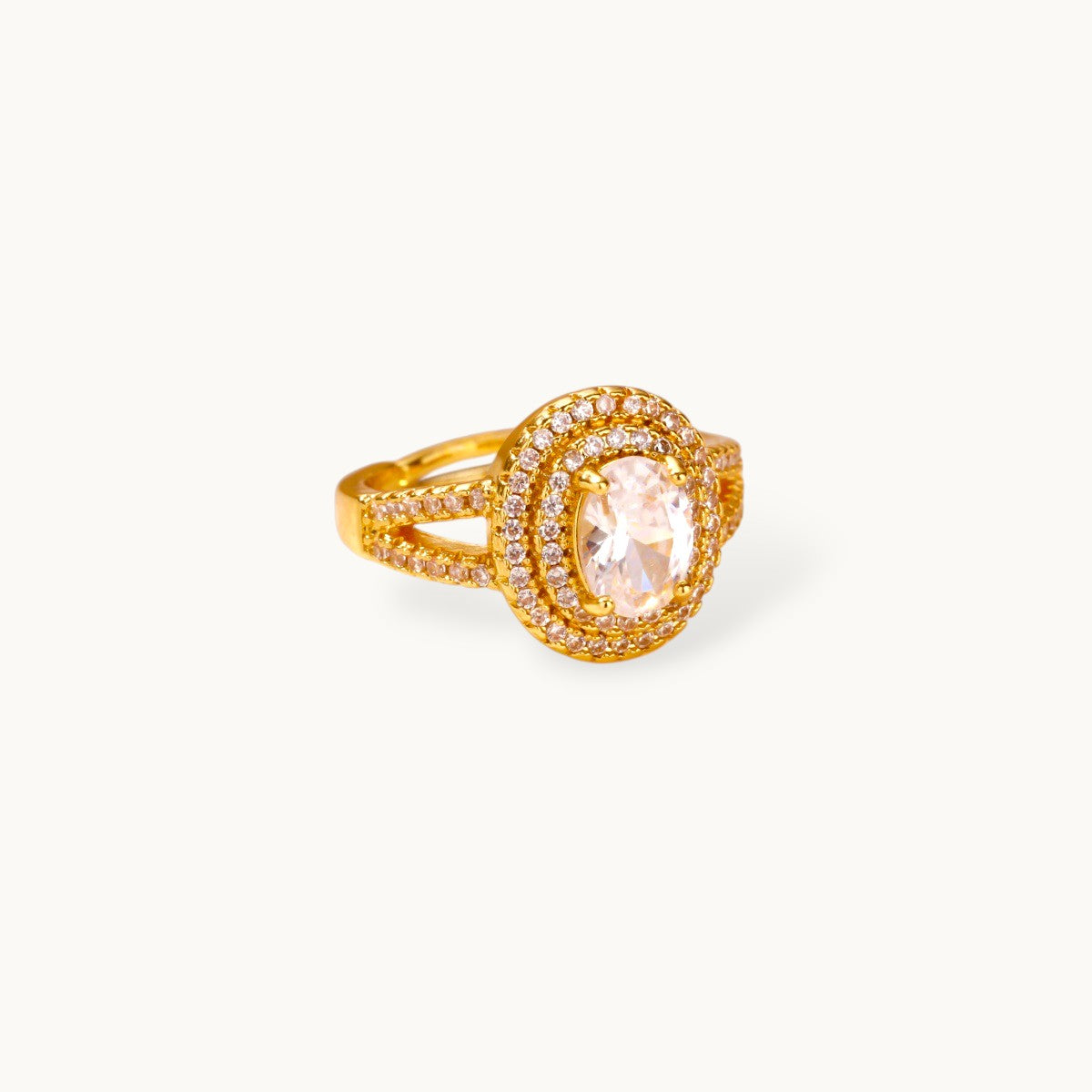Opulent Double Halo Oval Solitaire Cocktail Ring