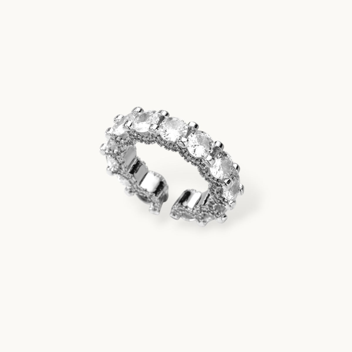 Opulent Solitaire Round Eternity Stackable Silver Diamond Band Ring