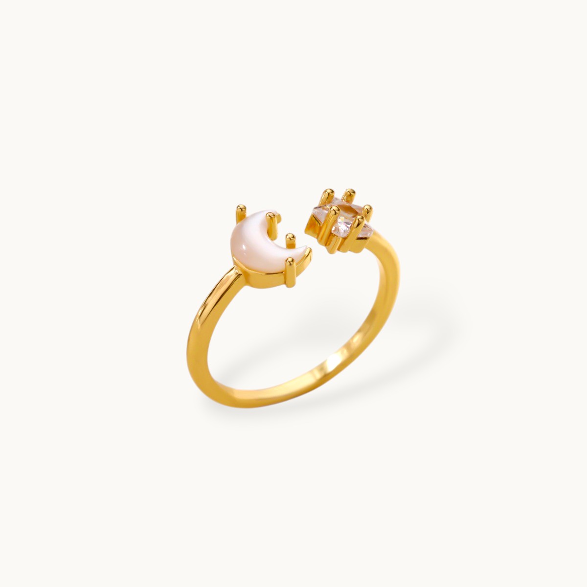 Celestial Mother-of-Pearl Moon & Star Adjustable Ring