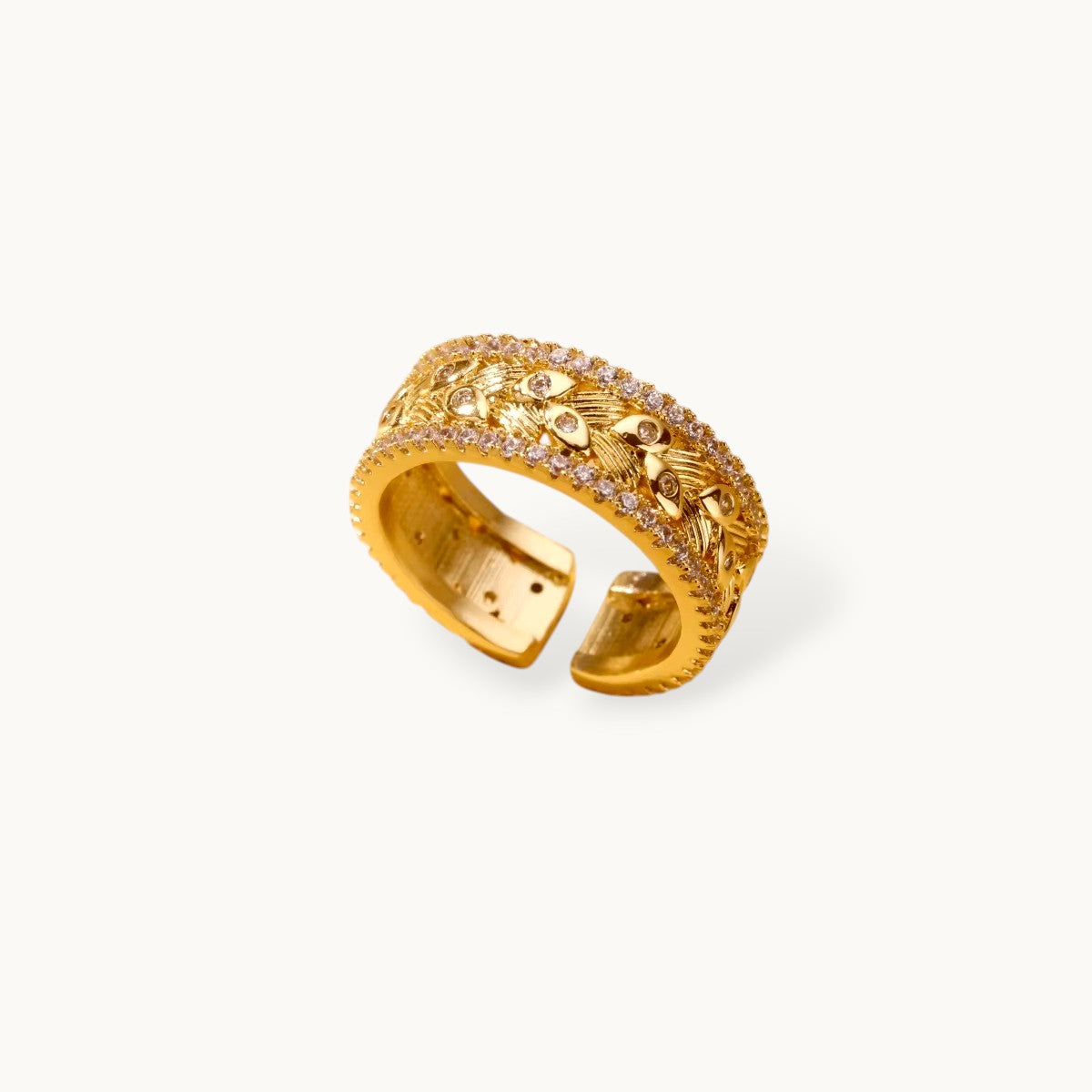 Opulent Filigree Pave Wide Cuff Diamond Ring