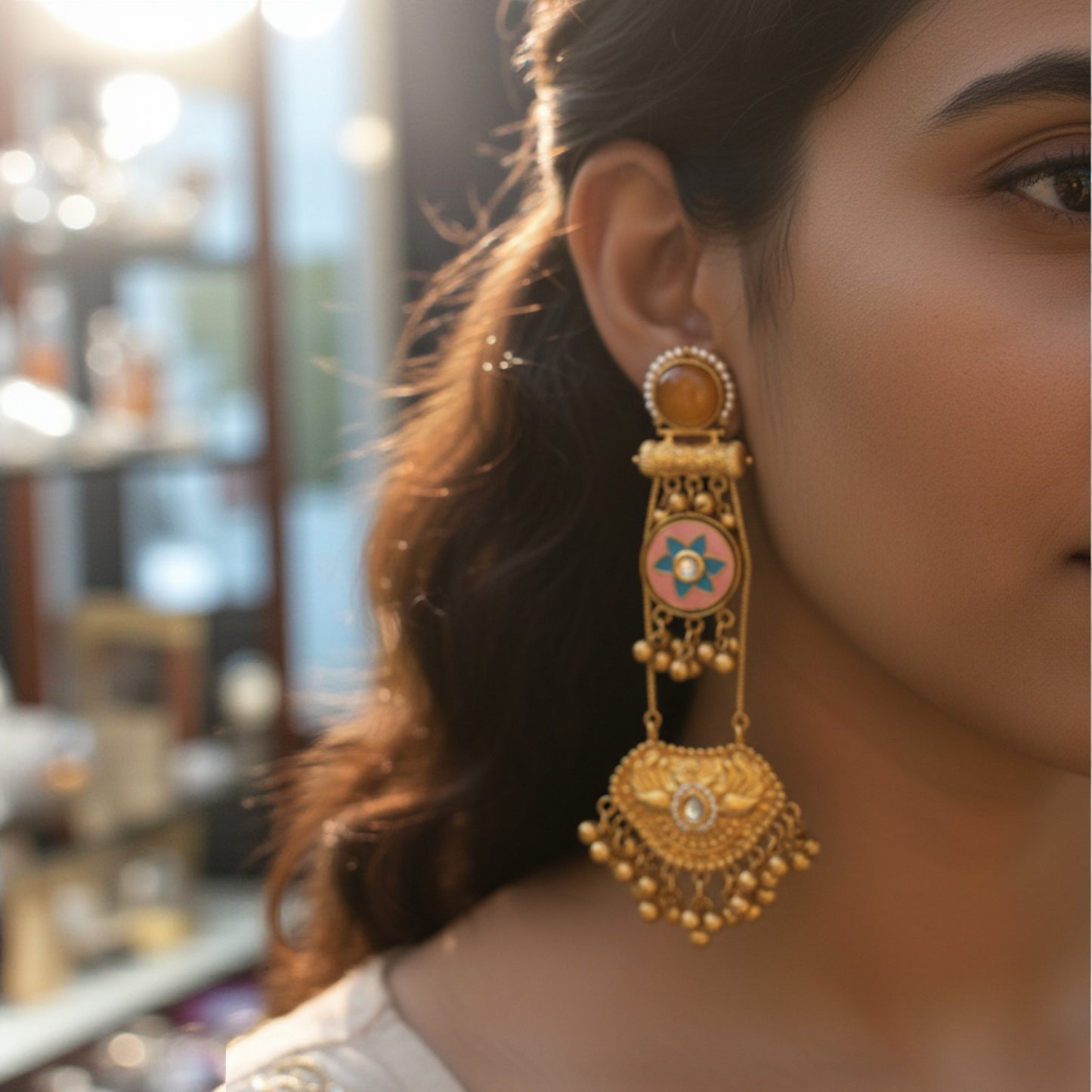 Harshali Embellished Oxidised Jhumka Statement Earrings