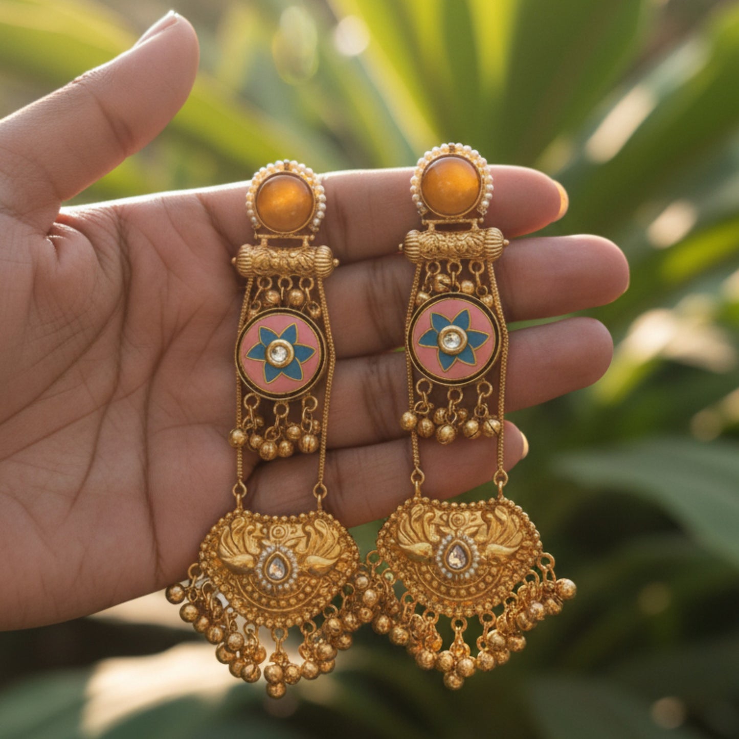 Harshali Embellished Oxidised Jhumka Statement Earrings