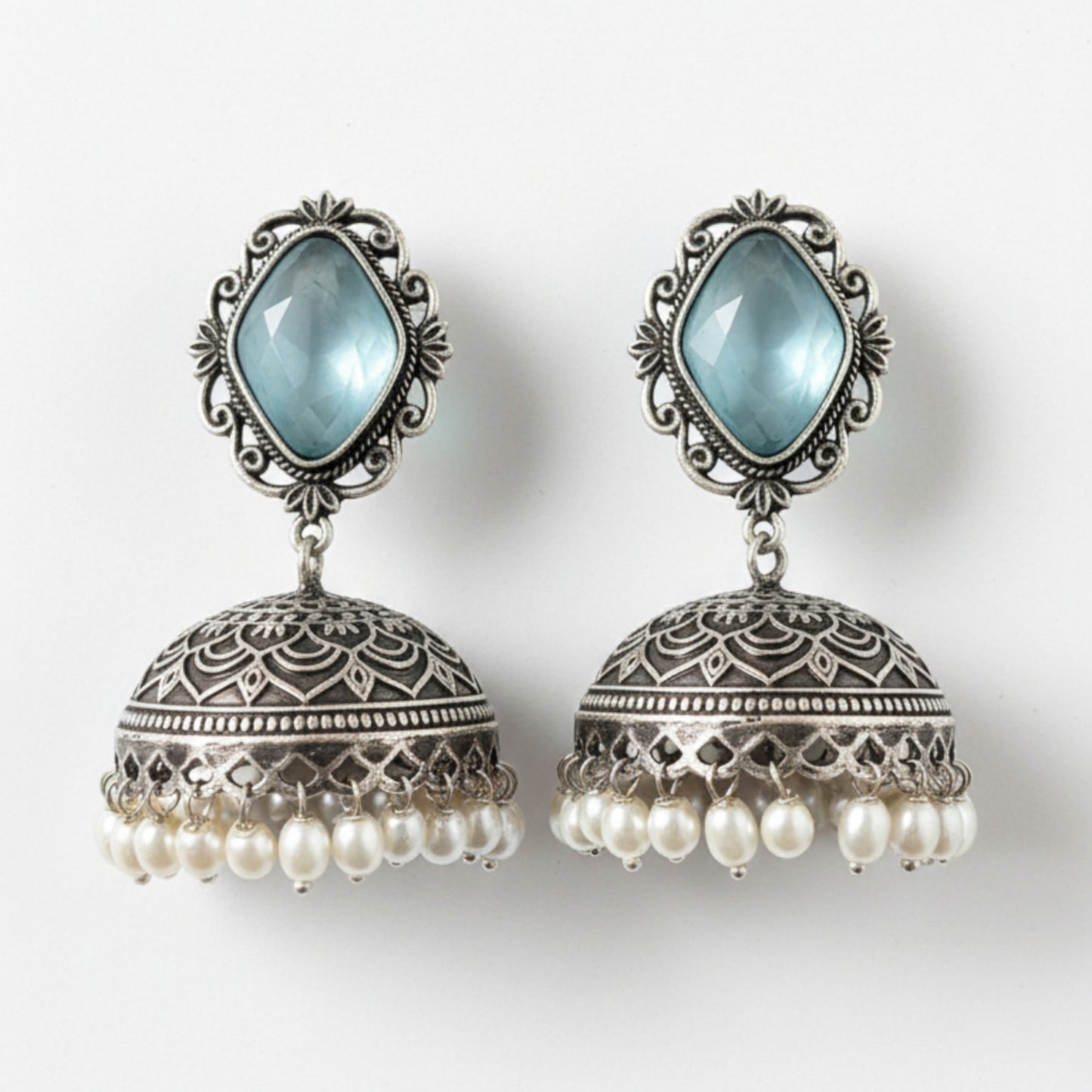 Prerna Embellished Oxidised Jhumka Statement Earrings