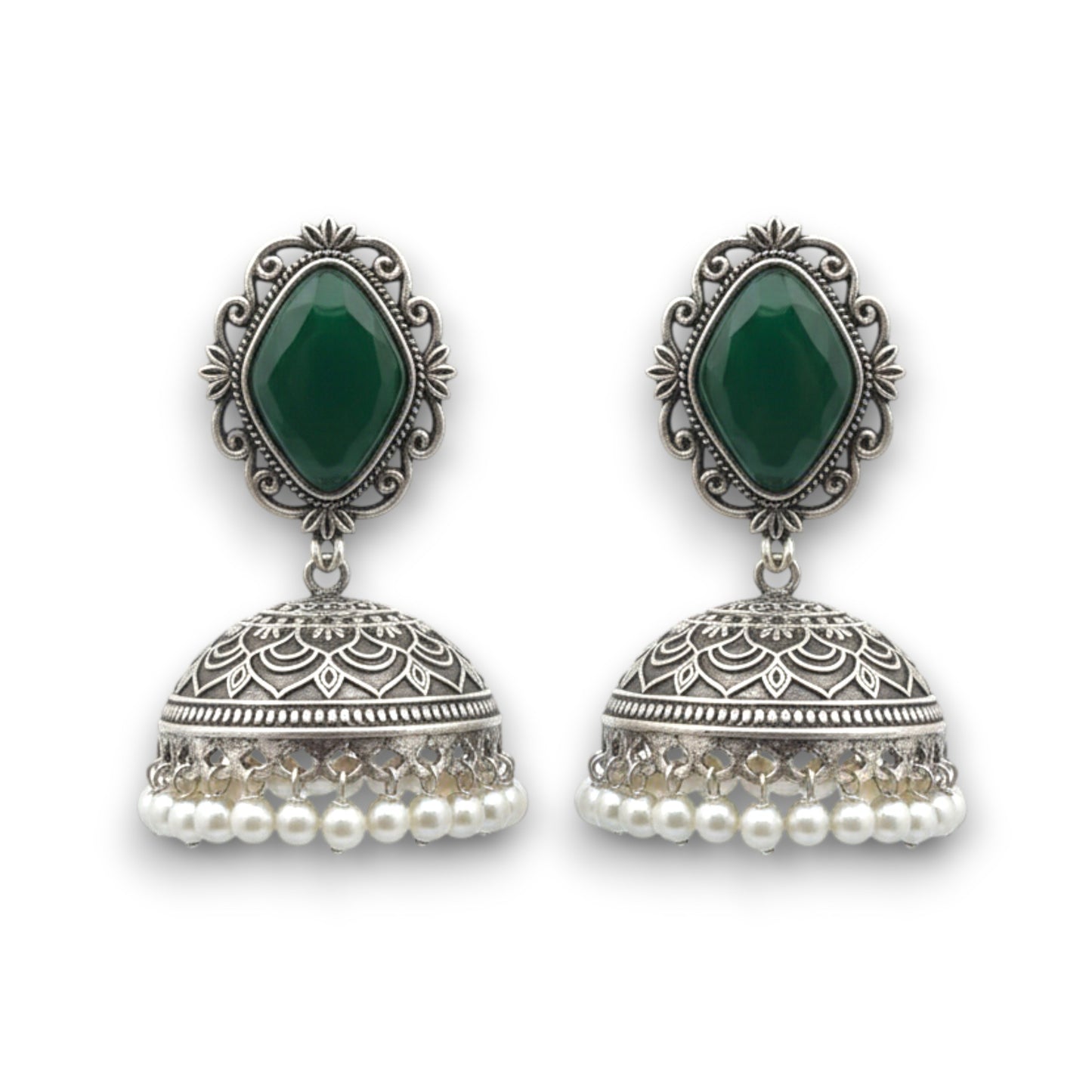 Prerna Embellished Oxidised Jhumka Statement Earrings
